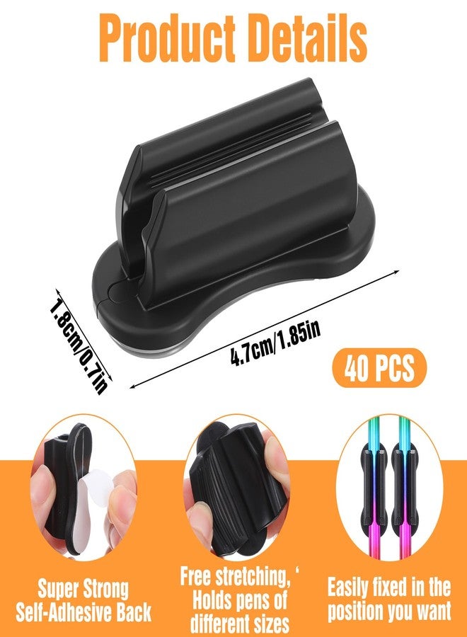 xozeooeu 40 Pack Adhesive Pen Holders, Silicone Pencil Holder For Desk Wall Clipboard, Double Hole Marker Organizer, Office Supplies - Image 2
