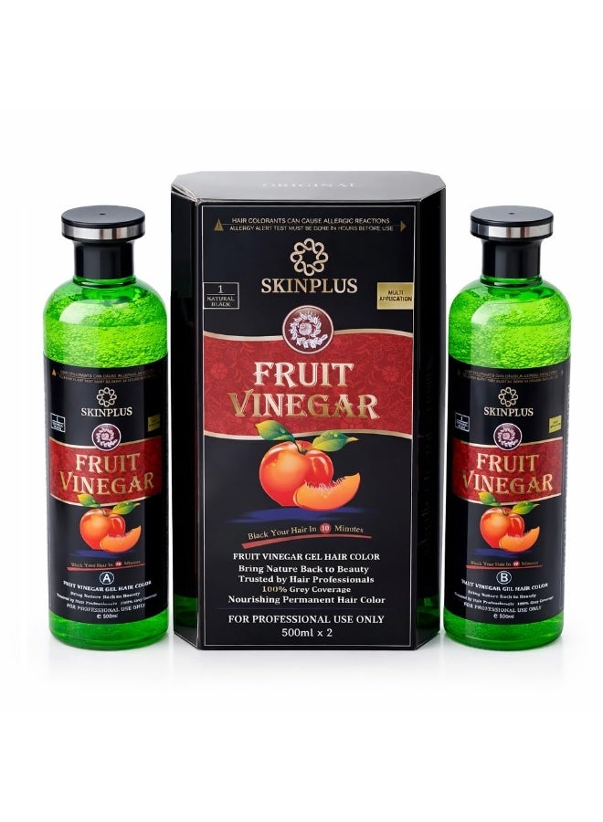 SKINPLUS Ammonia Free Fruit Vinegar Hair Color Gel | Natural Black | Nourishing Hair Dye with Shine & Softness | 500ml × 2 - Image 1