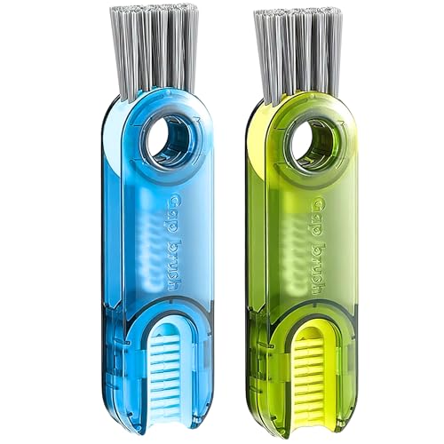 F8WARES Plastic 3 in 1 Cup Lid Gap Cleaning Brush, Bottle Cleaning Brush, Used for Straw, Window, Water Bottles, Crevice, Groove, Keyboards Multipurpose & Multifunctional (Pack of 2, Multicolor) - Image 1
