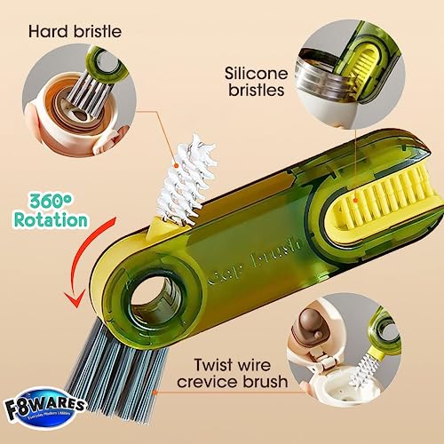 F8WARES Plastic 3 in 1 Cup Lid Gap Cleaning Brush, Bottle Cleaning Brush, Used for Straw, Window, Water Bottles, Crevice, Groove, Keyboards Multipurpose & Multifunctional (Pack of 2, Multicolor) - Image 3