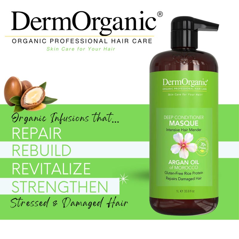 DermOrganic Hair Repair Masque - Deep Conditioner Reconstructor Naturally Rebuilds Damaged Hair, 33.8 oz - Image 2