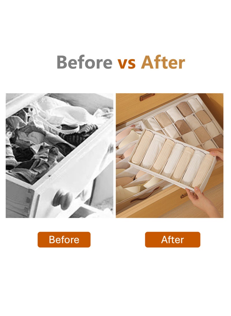 جويي صندوق تخزين قماشي قابل للطي بثلاث قطع | منظم أدراج خزانة | سلال قماشية، صناديق، مقسمات، يُستخدم للملابس، الجوارب، الملابس الداخلية، إكسسوارات الملابس، البيجامات، ملابس الأطفال، الملابس الداخلية، حمالات الصدر (بيج) - Image 2