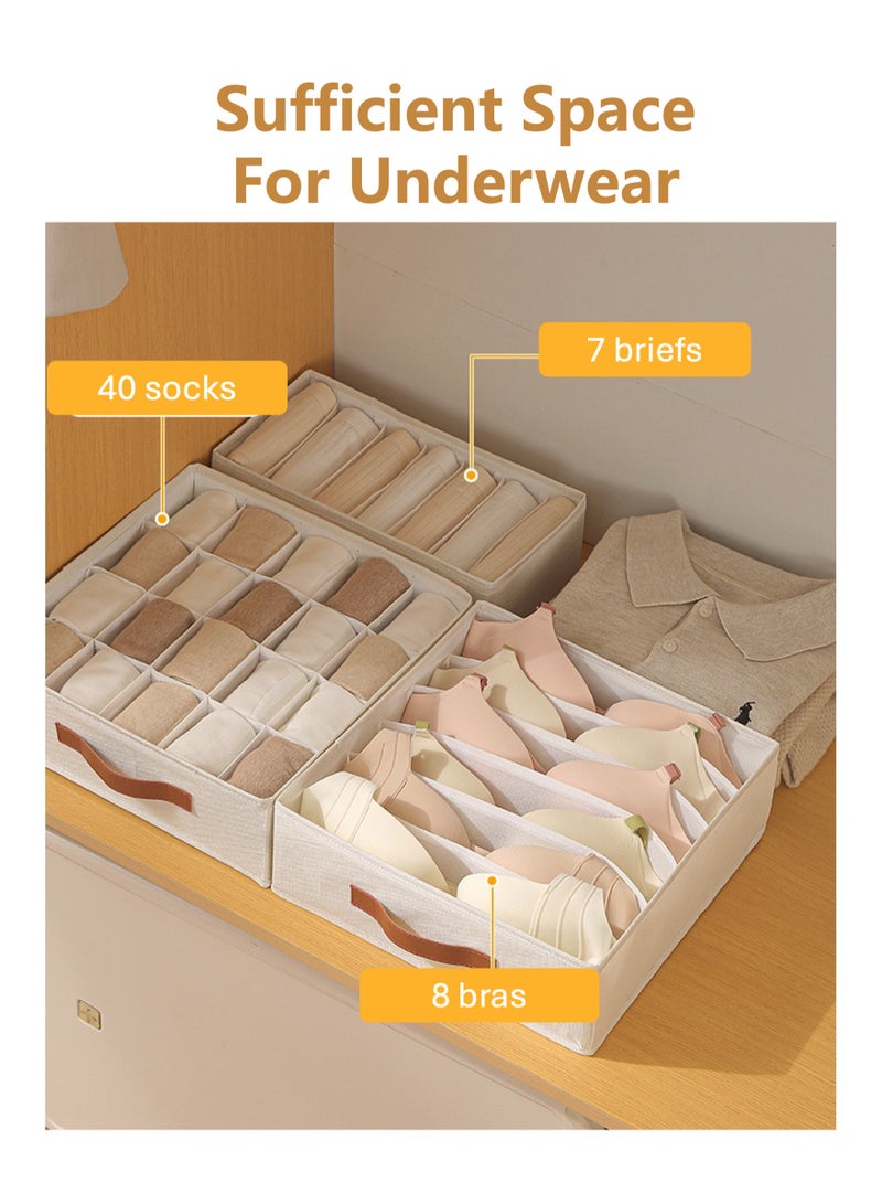 جويي صندوق تخزين قماشي قابل للطي بثلاث قطع | منظم أدراج خزانة | سلال قماشية، صناديق، مقسمات، يُستخدم للملابس، الجوارب، الملابس الداخلية، إكسسوارات الملابس، البيجامات، ملابس الأطفال، الملابس الداخلية، حمالات الصدر (بيج) - Image 4