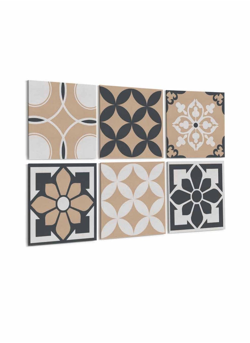 LOWHA Set Of 6 Framed Square Canvas Wall Arts Stretched Over Wooden Frame, Vintage Decorative Seamless Painting, For Home, Living Room, Office Decor  - Image 1