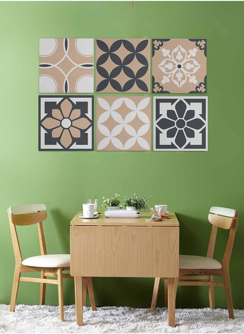 LOWHA Set Of 6 Framed Square Canvas Wall Arts Stretched Over Wooden Frame, Vintage Decorative Seamless Painting, For Home, Living Room, Office Decor  - Image 2