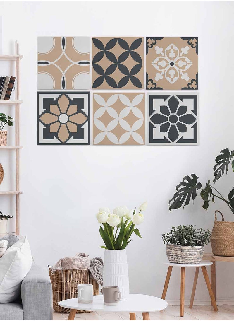 LOWHA Set Of 6 Framed Square Canvas Wall Arts Stretched Over Wooden Frame, Vintage Decorative Seamless Painting, For Home, Living Room, Office Decor  - Image 4