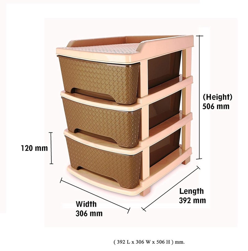 YUIOP Organiser Multi Drawers Multipurpose Cabinet Durable For Kitchen Office Bathroom Free Standing Chest Of Drawer Cabinet Beige 3 Drawers - Image 3