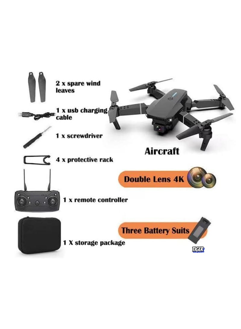 TIGER E88E525 Mini Drone – 4K HD Dual Camera WiFi FPV Quadcopter, Foldable Remote Control Drone for Adults & Kids, Stable Flight, Long Battery Life, Black – UAE Delivery - Image 3