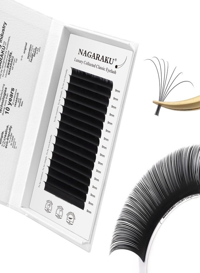 NAGARAKU Individual Eyelash Extensions - from Vettsy, Luxury Collected Classic Single Lashes Upgraded 3rd Generation Soft Natural Beauty Salon Professional Lash Supplies 16 Rows Matte Black -0.10 C Curl 9mm - Image 1