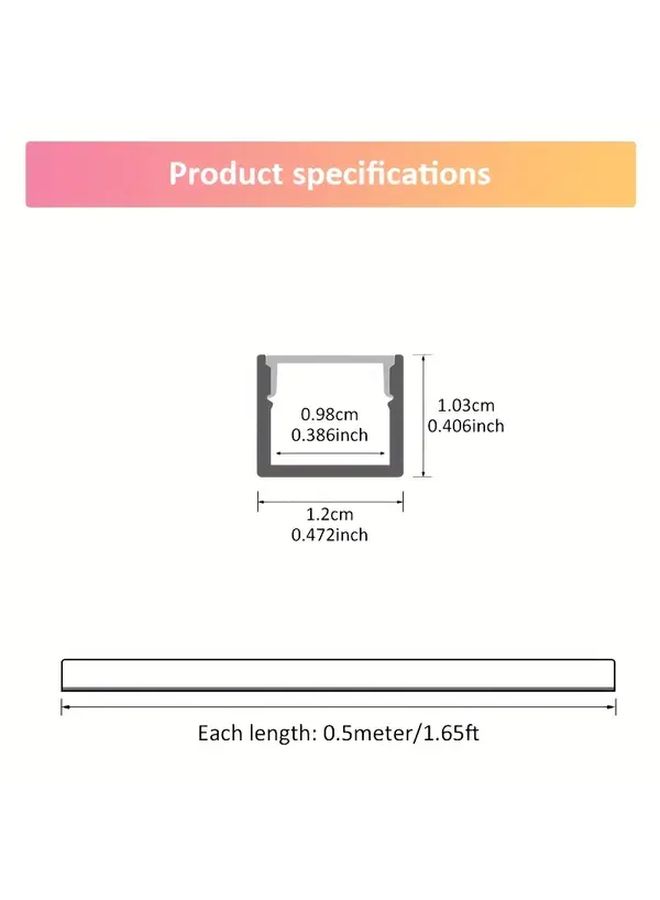 10 قطعة من بروفيل قناة LED الألومنيوم على شكل حرف U 0.5 متر غطاء عاكس لؤلؤي أبيض فضي - Image 3