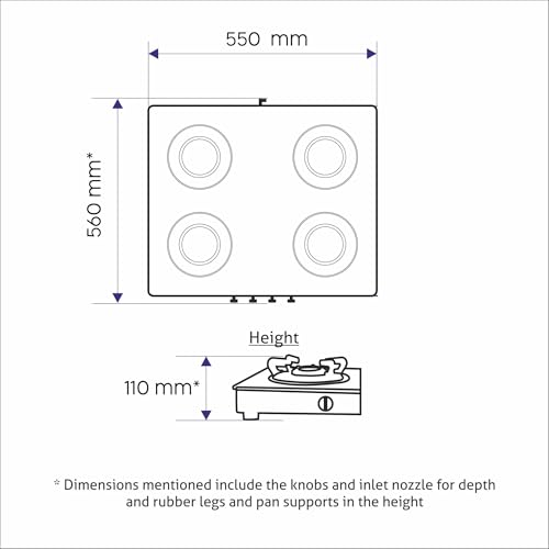 Glen Gas Stove 4 Burner | Toughened Glass Top LPG Gas Stoves 55 cm Junior | Fuel Efficient Brass Burners Black | Manual Ignition ISI Certified Revolving Nozzle | 2 Year Warranty - Image 3
