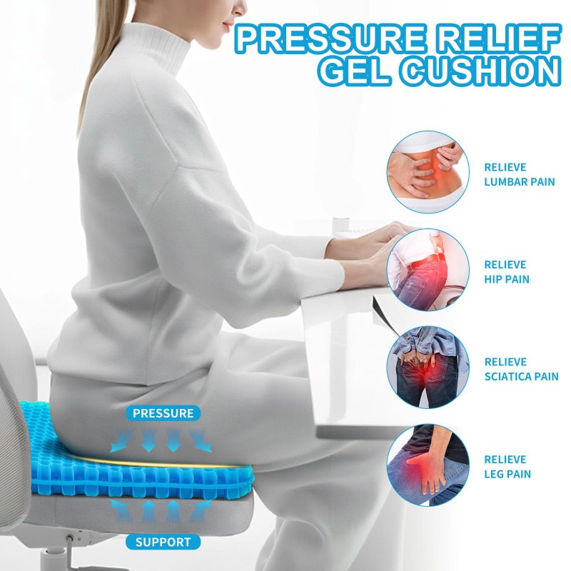 LYUANEC Gel Seat Cushion for Long Sitting - 16.5" x 14.5" x 2.4" (Extra Thickï¼†Soft) Gel Cushion for People Over 185 lbs, Pressure Relief Cushion for Office Chair, Egg Cushions for Wheelchair, Gel Pad for Car - Image 3
