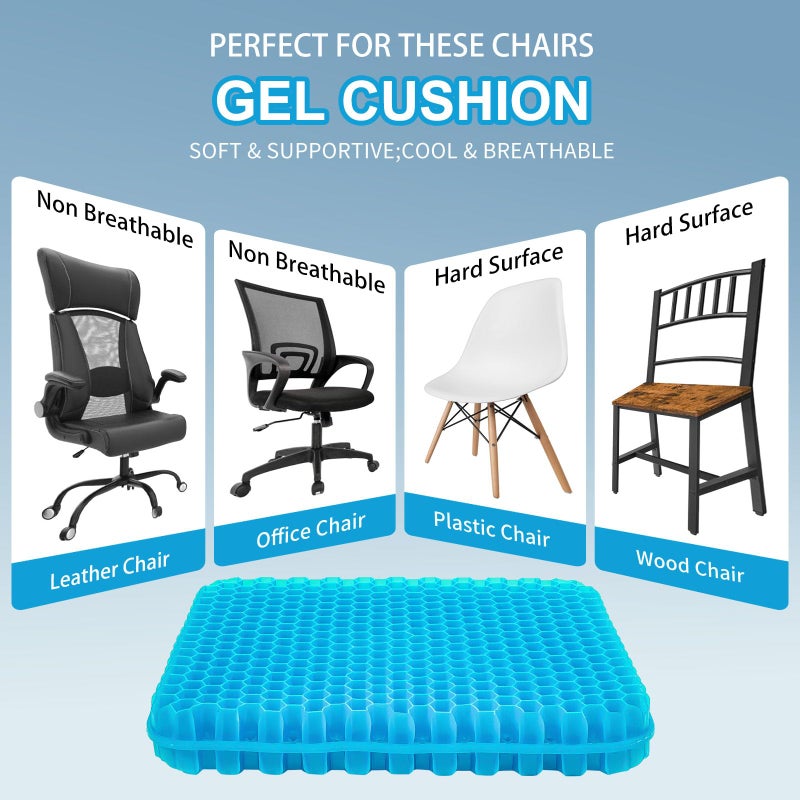 LYUANEC Gel Seat Cushion for Long Sitting - 16.5" x 14.5" x 2.4" (Extra Thickï¼†Soft) Gel Cushion for People Over 185 lbs, Pressure Relief Cushion for Office Chair, Egg Cushions for Wheelchair, Gel Pad for Car - Image 5