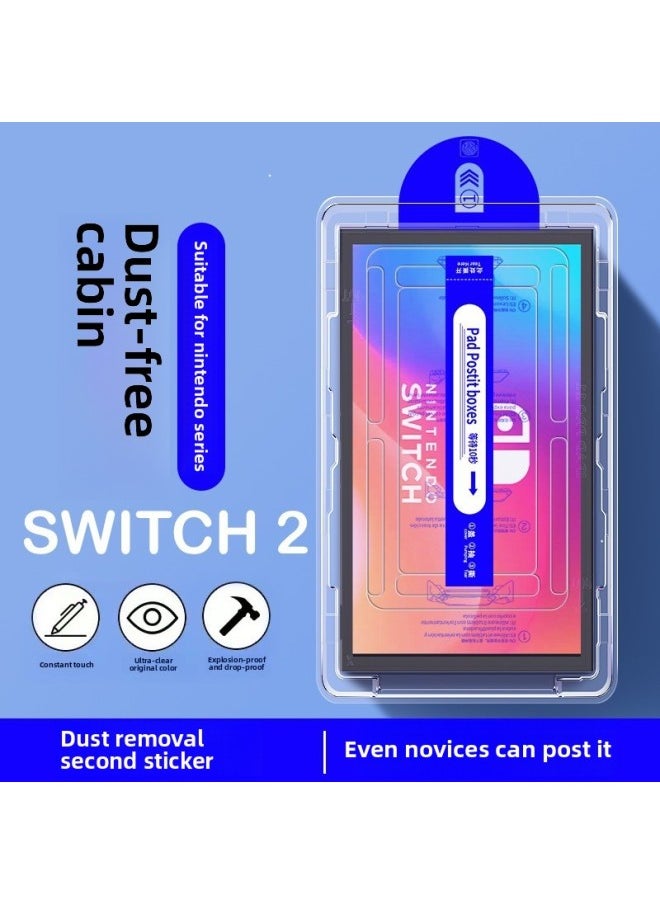Generic Nintendo SWITCH2 Game Machine Protective Film Nintendo Protective Sticker OLED Automatic Dust Removal Bin Tempered Film-Color:[second Sticker Box] Eye Protection Purple Arc Edge Tempered Film-Size:Nintendo Switch Oled  - Image 1