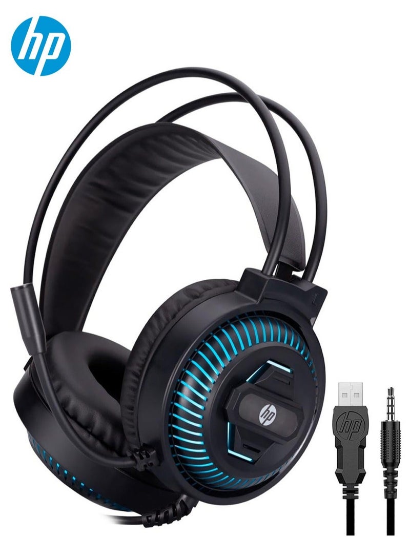 HP سماعة ألعاب USB عازلة للضوضاء، سماعات ألعاب مع ميكروفون LED صوت ستيريو فوق الأذن، حزام رأس قابل للتعديل DHE-8001U - Image 1