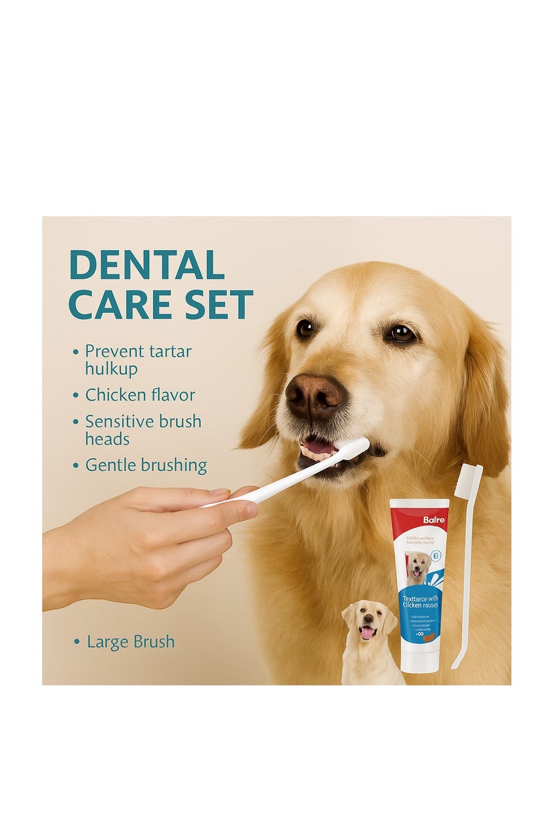 Bioline Dental Hygiene Set for Pets – Chicken Flavor 100g | Tartar Control Toothpaste with 3 Brush Heads for Front Teeth, Molars & Sensitive Gums - Image 2