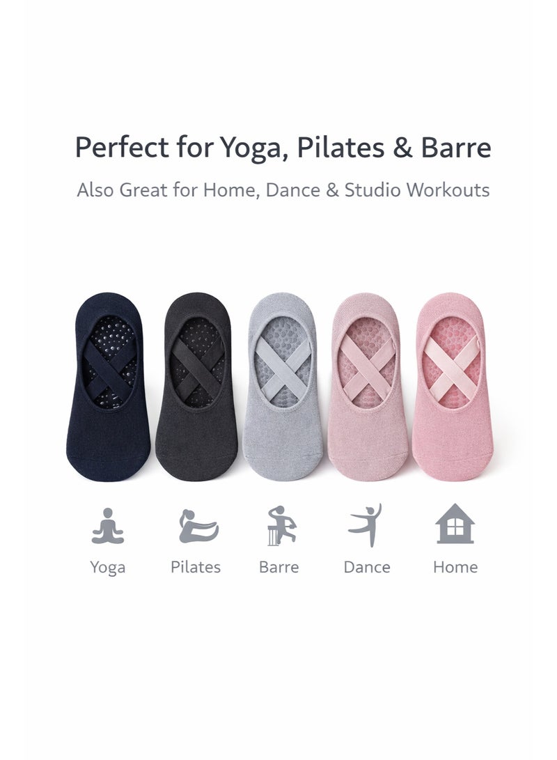 Women Non-Slip Grip Socks 5 Pairs for Yoga Pilates Barre Dance Breathable Anti-Skid Home Workout Socks - Image 3