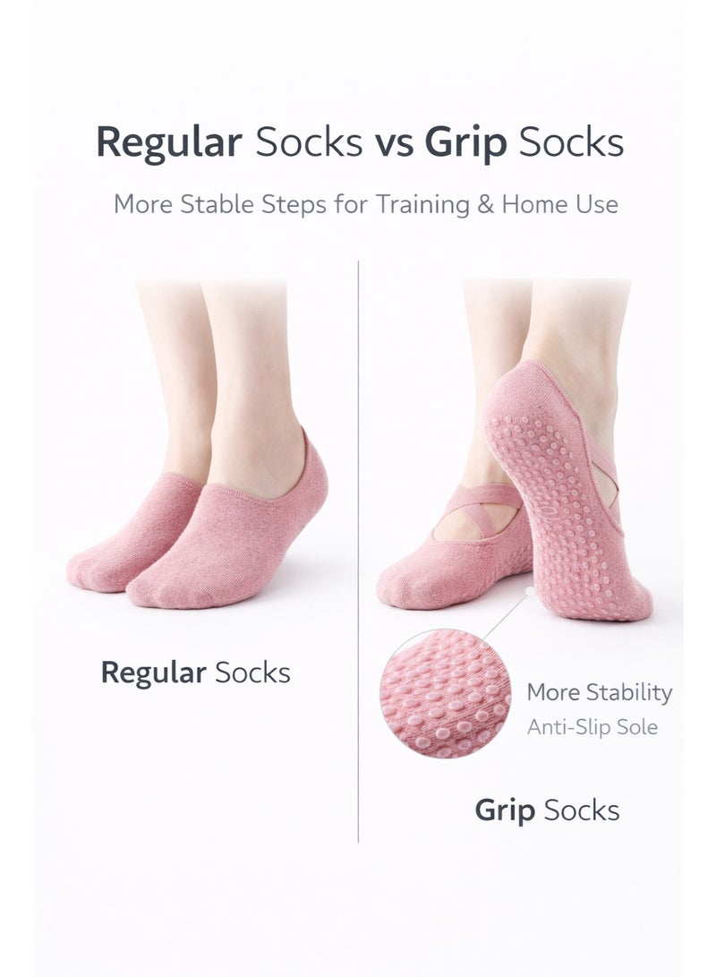 Women Non-Slip Grip Socks 5 Pairs for Yoga Pilates Barre Dance Breathable Anti-Skid Home Workout Socks - Image 5
