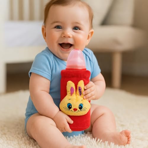 Alya The Cheeky Kidzz Pack of 2 New Born Baby Nursing Feeding Bottle Cover with Soft Stretchable Velvet Attractive Cartoon Design I Baby Milk Feeder Bottle Cover 150 ML-200 ML (0-2 Years) (Design 10) - Image 2