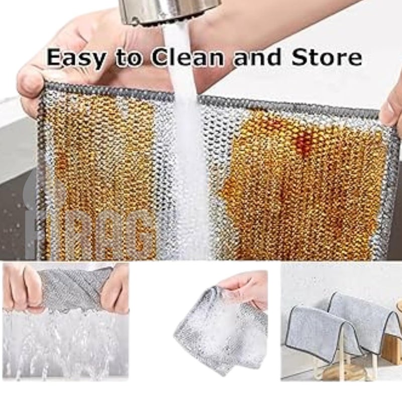 FIRAGE FIRAGE Double Layer 2in1 Liquid Soap Dispenser for Kitchen Multipurpose NonScratch Wire Dishwashing Rags for Wet and Dry Dishwash Cloths Pack of 6 Combo - Image 3