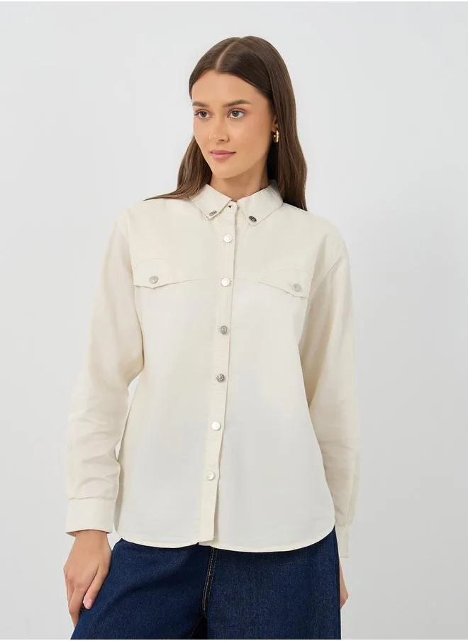 Styli Styli Oversized Buttoned Long Sleeve Denim Shirt