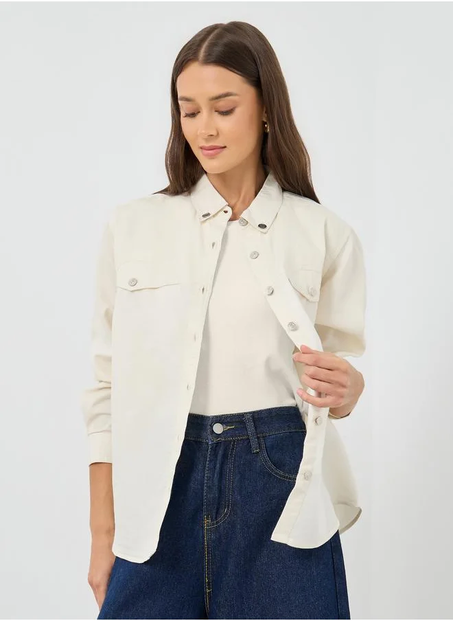 Styli Styli Oversized Buttoned Long Sleeve Denim Shirt