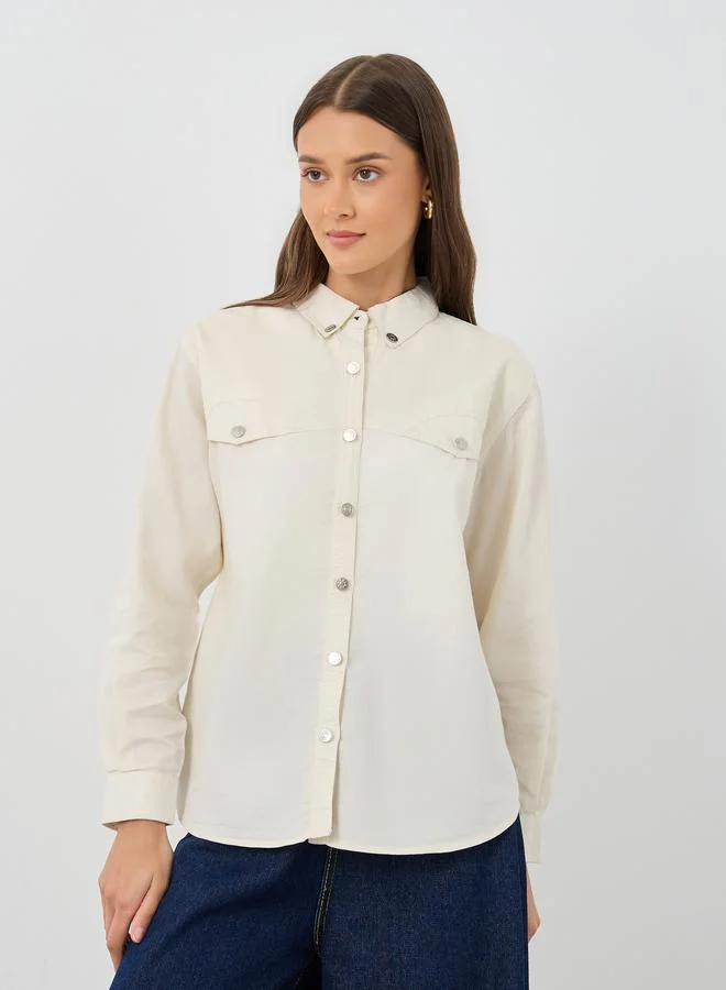 Styli Oversized Buttoned Long Sleeve Denim Shirt