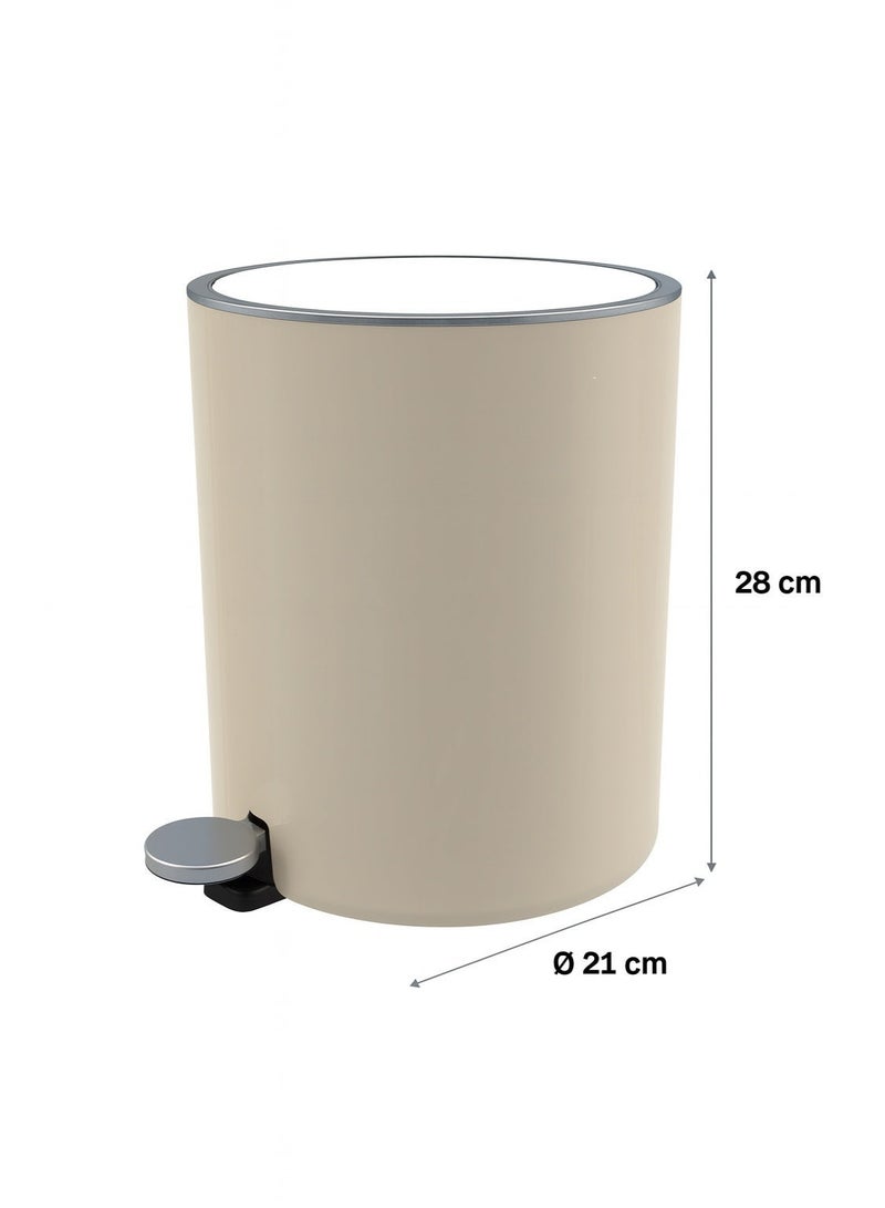 Primanova 5 Liter Metal Pedal Waste Bin With Soft-Close Lid – Compact Trash Can for Bathroom, Kitchen, Office, Bedroom, Living Room (Beige) - Image 4