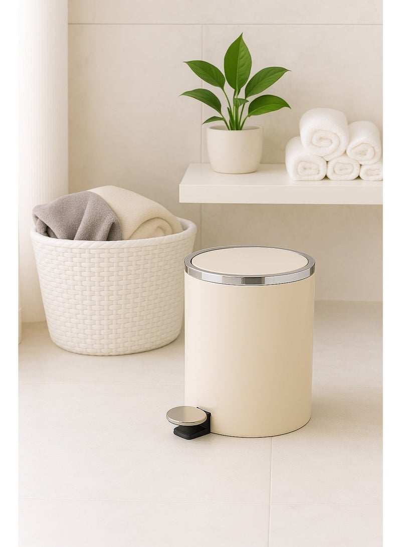 Primanova 5 Liter Metal Pedal Waste Bin With Soft-Close Lid – Compact Trash Can for Bathroom, Kitchen, Office, Bedroom, Living Room (Beige) - Image 3