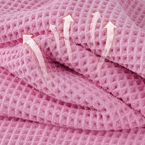 MICROFI New Microfiber Waffle Bath Towels, 2 Pieces, Oversized, Soft, Absorbent, Fast Drying, Lint Free 430 GSM (Gray+Pink) - Image 2