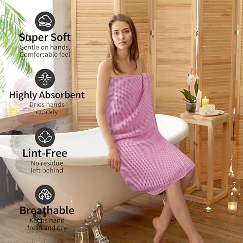 MICROFI New Microfiber Waffle Bath Towels, 2 Pieces, Oversized, Soft, Absorbent, Fast Drying, Lint Free 430 GSM (Gray+Pink) - Image 4