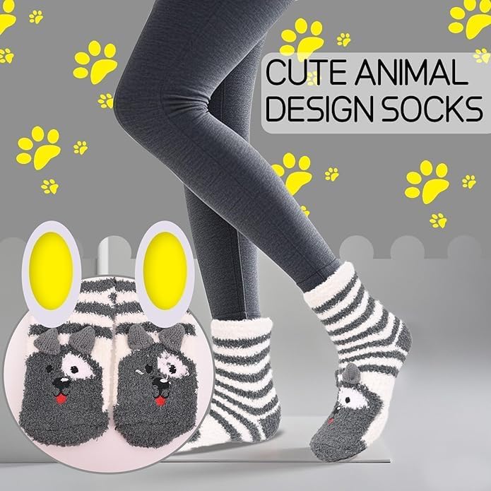 ChicAbode Women Fuzzy Socks,Cozy Soft Warm Fluffy Cute Animal Socks, Cat Paw Slipper Socks Sleeping Socks Christmas Gift for Women Girls 5 Pairs - Image 5