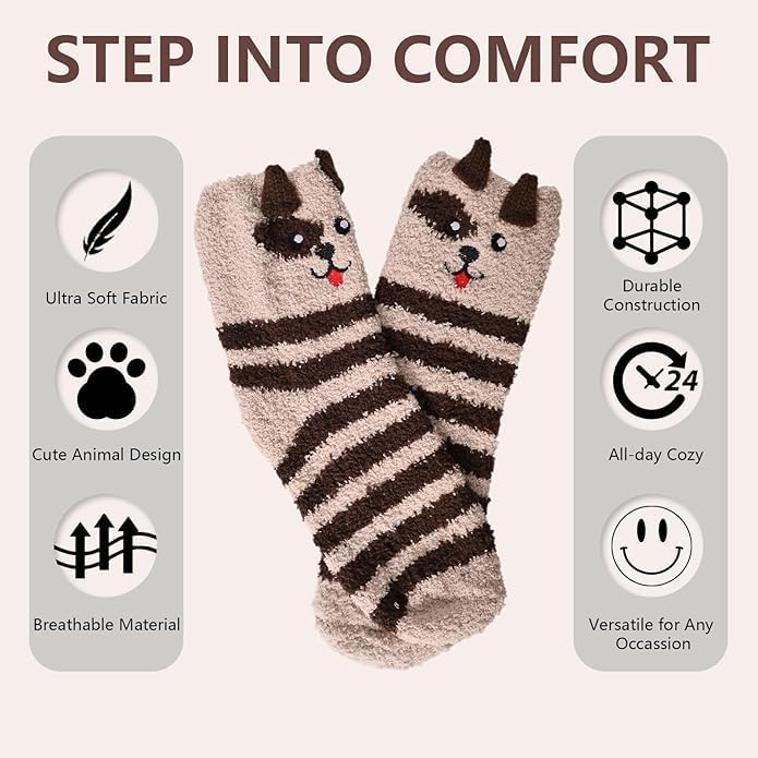 ChicAbode Women Fuzzy Socks,Cozy Soft Warm Fluffy Cute Animal Socks, Cat Paw Slipper Socks Sleeping Socks Christmas Gift for Women Girls 5 Pairs - Image 4