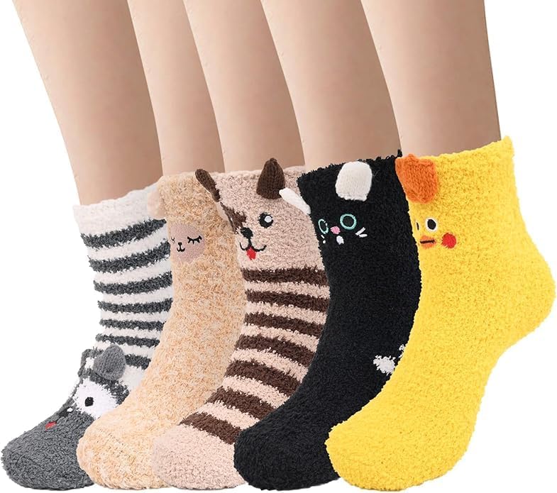 ChicAbode Women Fuzzy Socks,Cozy Soft Warm Fluffy Cute Animal Socks, Cat Paw Slipper Socks Sleeping Socks Christmas Gift for Women Girls 5 Pairs - Image 2