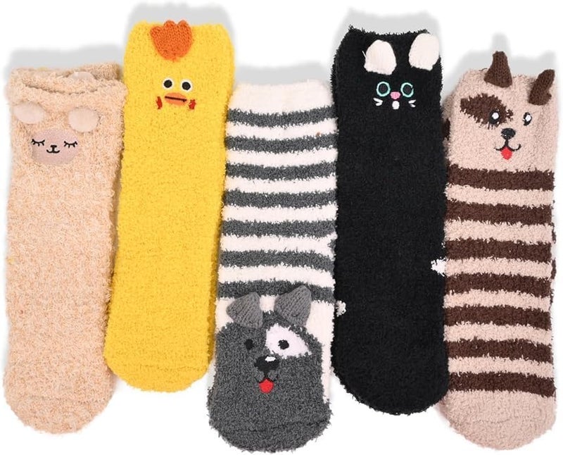 ChicAbode Women Fuzzy Socks,Cozy Soft Warm Fluffy Cute Animal Socks, Cat Paw Slipper Socks Sleeping Socks Christmas Gift for Women Girls 5 Pairs - Image 1