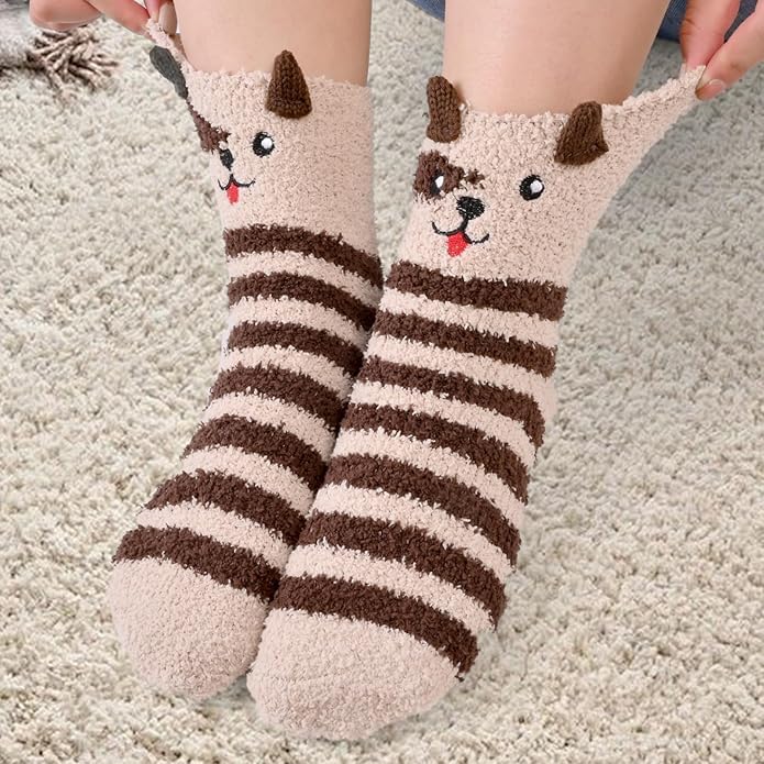 ChicAbode Women Fuzzy Socks,Cozy Soft Warm Fluffy Cute Animal Socks, Cat Paw Slipper Socks Sleeping Socks Christmas Gift for Women Girls 5 Pairs - Image 3