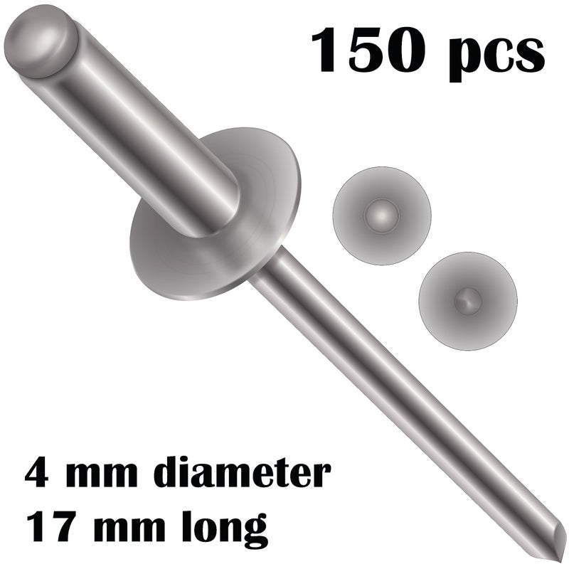 LauTech 4mm x 17mm Pop Rivets Rivet with Large Flange Rivets (150 Pack) - Blind Rivet, Large Head Dome Rivets with Aluminium Body and Steel Mandrel for Metal, Tinplate, Metal Fastening - Push Rivets - Image 2