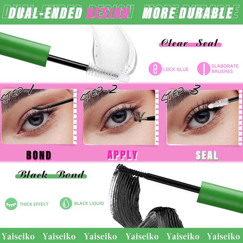 Yaiseiko Lash Clusters Kit 100D+200D Thick Volume Eyelash Clusters Kit 12-25mm Wispy Individual Lashes D Curl Long Cluster with Lash Bond and Seal Waterproof DIY Lash Extension Kit(KIT-280PCS) - Image 4