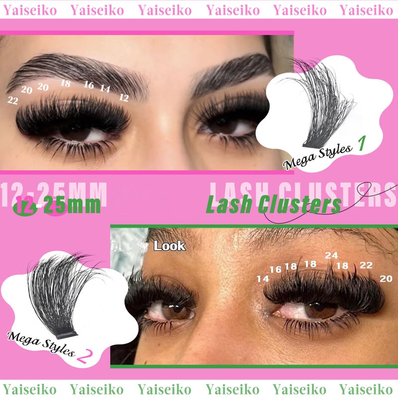 Yaiseiko Lash Clusters Kit 100D+200D Thick Volume Eyelash Clusters Kit 12-25mm Wispy Individual Lashes D Curl Long Cluster with Lash Bond and Seal Waterproof DIY Lash Extension Kit(KIT-280PCS) - Image 3
