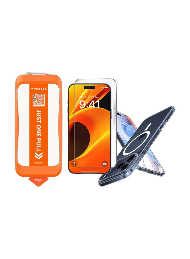 TORRAS حافظة شفافة وواقي شاشة TORRAS لجهاز iPhone 17 Pro Max - حافظة SlimFit-Mag MagSafe، زجاج مقسى 9H+، مضادة للصدمات، مضادة للاصفرار، خالية من الفقاعات - Image 1