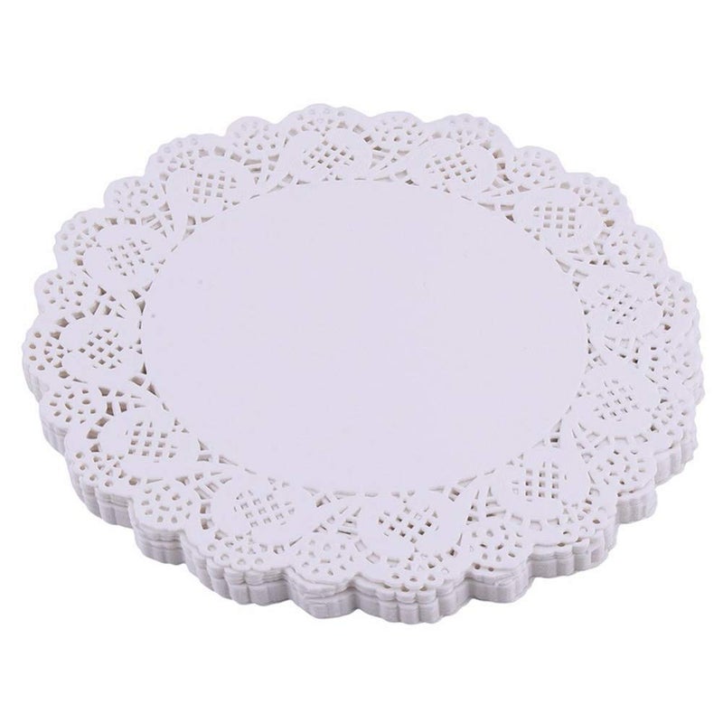 TimLin White Lace Paper Doilies  5 inch Round Paper Doilies  Disposable Paper Placemats  for Wedding Birthday Cakes Desserts Tableware Food Decoration Pack of 100