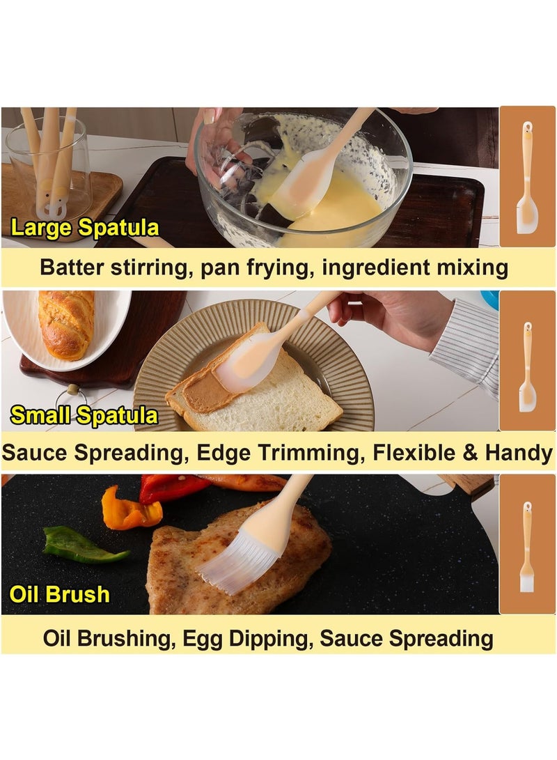 سيوسي Silicone Spatula Set, Kitchen Utensils, Non-Stick Scrapers with Grooved Design and Basting Brush, for Baking, Cooking, Stirring, Sauce Spreading, BPA-Free, 450°F Heat Resistance (3-Piece, Gray) - Image 2