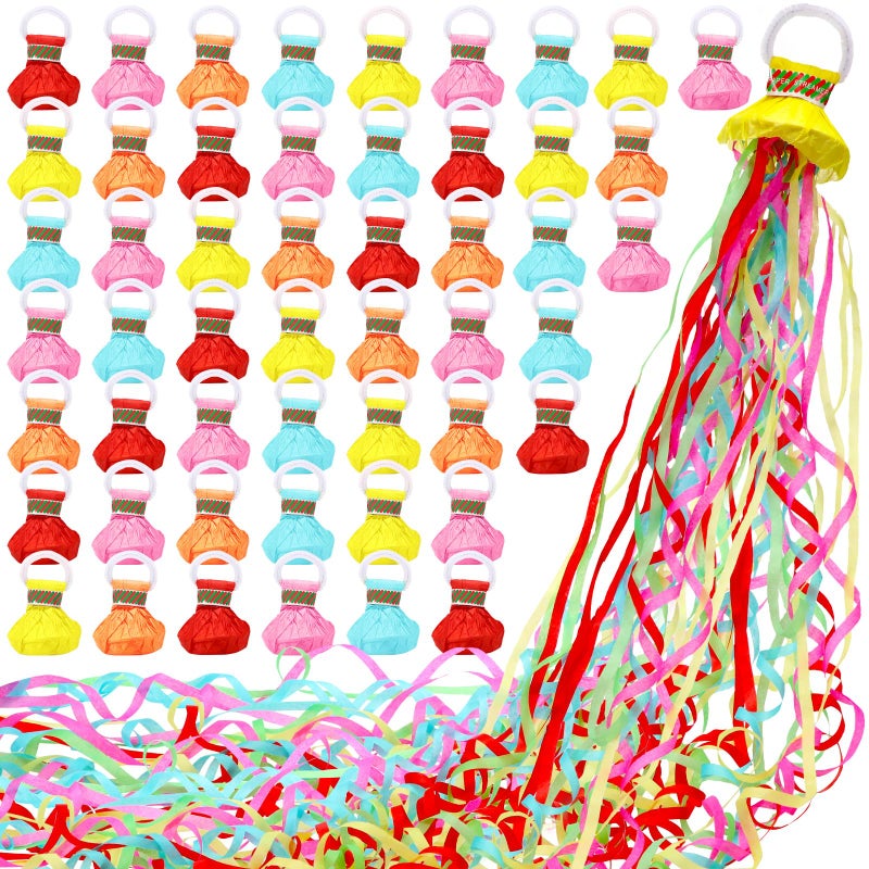 Sratte 100 Pcs Hand Throw Streamers with Colorful Ribbon No Mess Confetti Crackers for Halloween Wedding Party Graduation Birthday Celebration