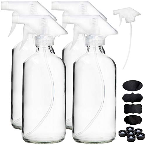 Youngever 4 Pack Empty Glass Spray Bottle, 16 Ounce Clear Glass Spray Bottle for Essential Oils with Extra Durable Trigger Sprayers - Image 1