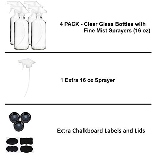 Youngever 4 Pack Empty Glass Spray Bottle, 16 Ounce Clear Glass Spray Bottle for Essential Oils with Extra Durable Trigger Sprayers - Image 4