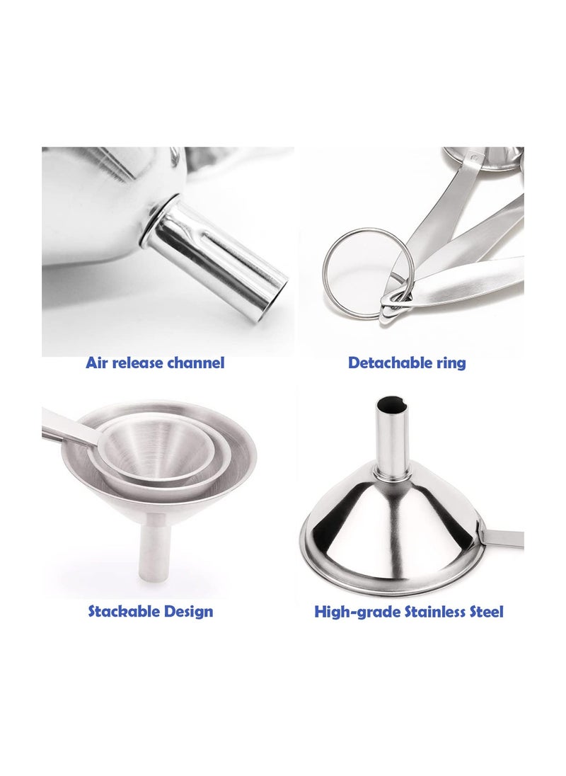 RATSAW - Small Funnels for Filling Bottles 3 Pcs Stainless Steel Kitchen Funnel Set with Long Handle Food Grade Mini Metal Funnel for Transferring Oil Liquid Easy Cleaning with a Brush - Image 1