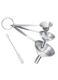 Small Funnels for Filling Bottles 3 Pcs Stainless Steel Kitchen Funnel Set with Long Handle Food Grade Mini Metal Funnel for Transferring Oil Liquid Easy Cleaning with a Brush