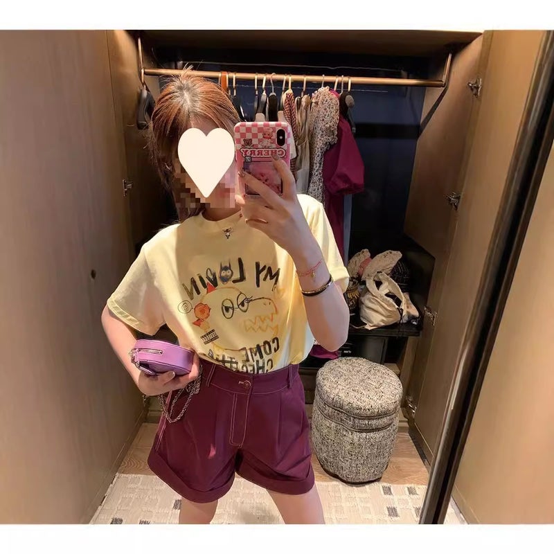 [] Ms Graffiti Two-Color T-Shirt Women'S Short-Sleeved Round Neck Printed Loose All-Match Top - Image 5