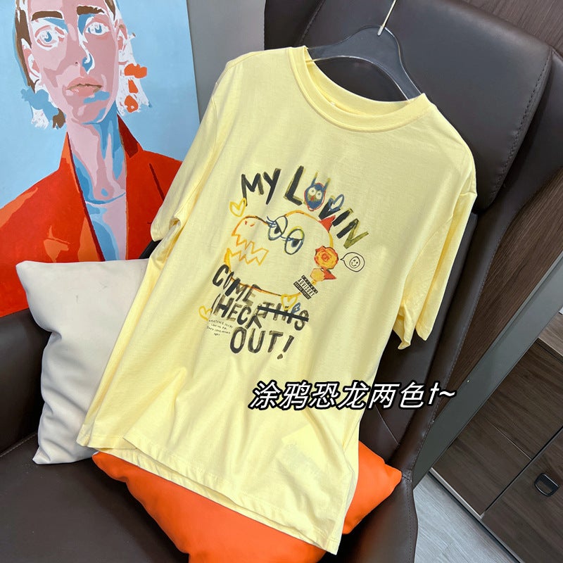 [] Ms Graffiti Two-Color T-Shirt Women'S Short-Sleeved Round Neck Printed Loose All-Match Top - Image 1