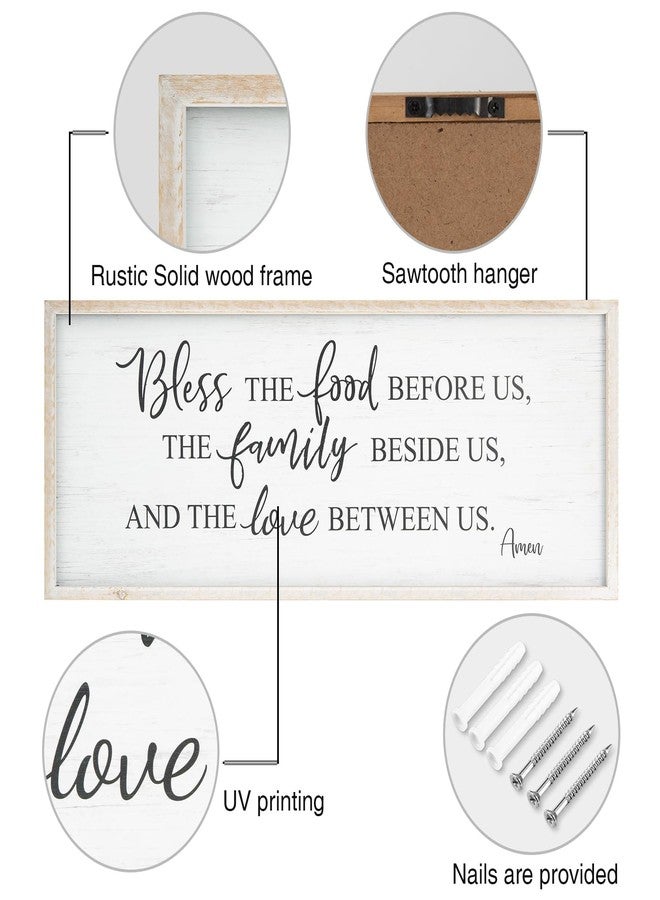 Easozoom Bless The Food Before Us Home Decor Wall Sign For Family Kitchen Farmhouse Dining Room Vintage Rustic Retro Boho Wood House Wall Art Decoration For Living Room Bedroom 40 x 15 Inch white - Image 2